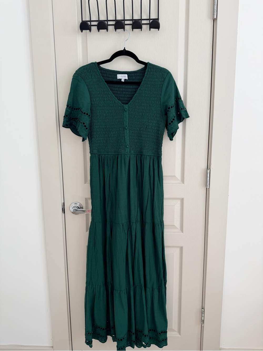 Green Smocked Maxi Dress with Eyelet Sleeves - ONE LOVED BABE